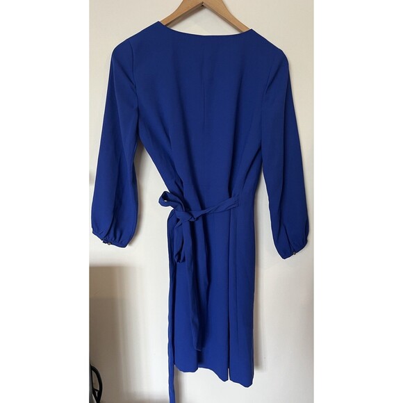 J Crew Blue 365 Crepe 3/4 Sleeve Knee Length Wrap Dress Size 2 - Picture 6 of 11